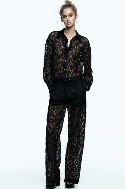 Pantalón de Encaje de Talle Alto