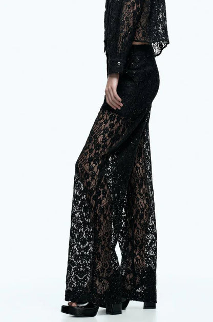Pantalón de Encaje de Talle Alto