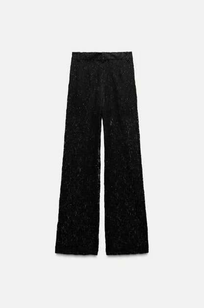 Pantalón de Encaje de Talle Alto