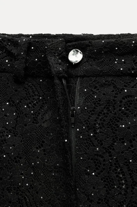 Pantalón de Encaje de Talle Alto