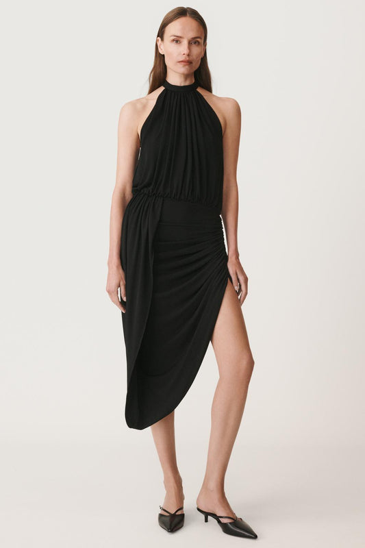 Vestido midi asimétrico con escote americano