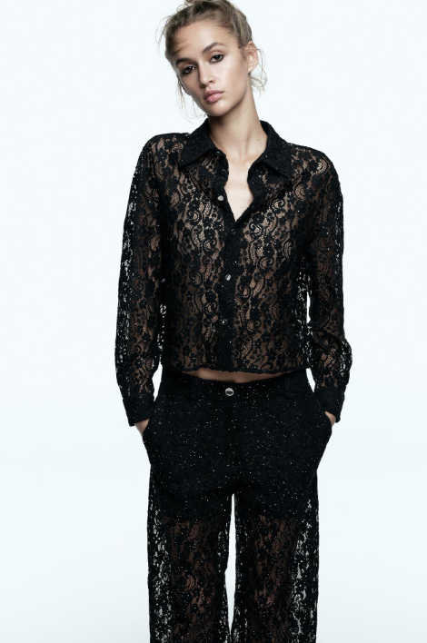 Blusa de Encaje con Lentejuelas