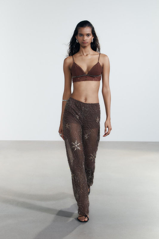 Pantalón de Tul con Perlas y Lentejuelas